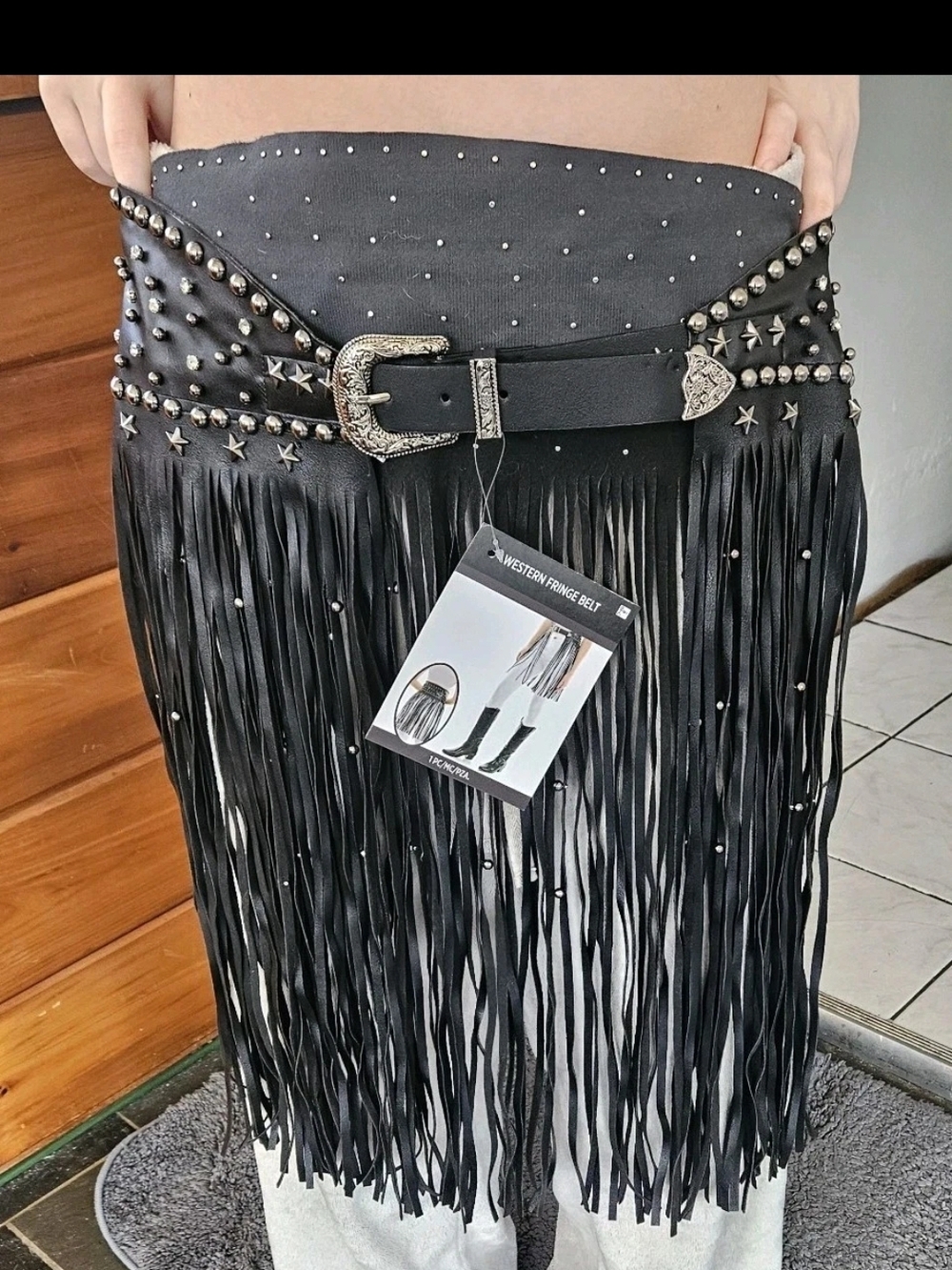 Spirit Black Studded Fringe Belt Skirt